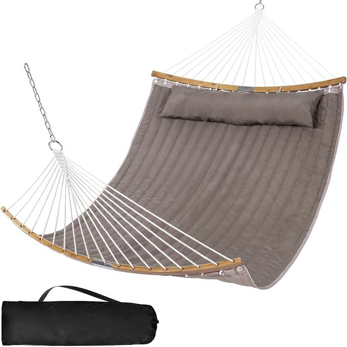 SUNCREAT Hammocks Portable Double Hammock with Curved Spreader Bar, Brown
450 lbs Capacity, Heavy Duty Outdoor Hammock with Carrying Bag
