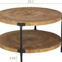 Round Boho Wood Coffee Table - 29.1" Farmhouse Natural Circle Wooden 2-Tier Coffee Tables Living Room Furniture, Natural Wood Color, 29.1" D x 18.3" H