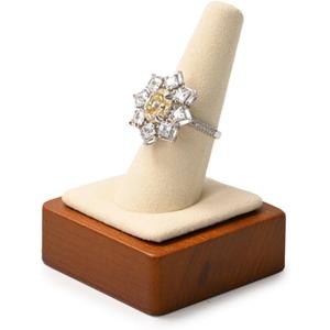 Single Finger Solid Wood Ring Display Stand Jewelry Showcase Display Holder for Ring (Beige)