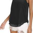 Womens V Neck Spaghetti Strap Tank Tops Dressy Casual Camisole Blouses Sleeveless Loose Cami Basic Tank Shirt (Medium, Black Petite)