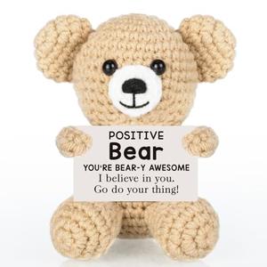 WELLBANEE Positive Crochet Bear Gift for Women Men, Fathers Day Bear Gift for Dad, Positive Bear Graduation Gift for Daughter Son Student, Teacher, Friends, Boss Gifts for Women Coworker 3 in pack