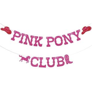 Pink Pony Club Banner - Cowgirl Birthday Party Decor, Western Cowgirl Bachelorette Party Decorations Hot Pink
