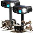 Solar Animal Repeller Outdoor, Motion Activated Ultrasonic Pest Deterrent with LED Light, Waterproof Repellent for Yard Garden, Raccoon Squirrel Rabbit Cat Dog, 2 Pack