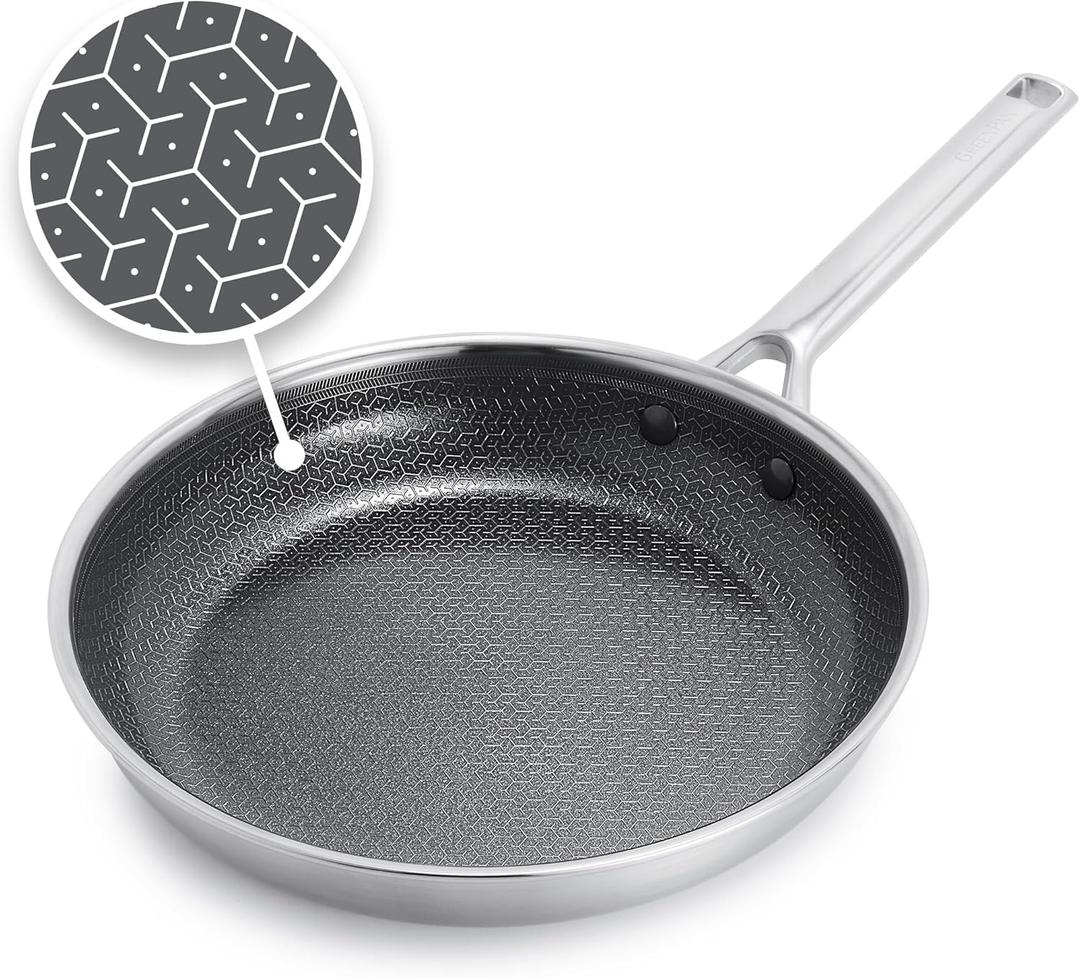 GreenPan Hybrid 10 Nonstick Stainless Steel Frying Pan, APEX Tri-Ply Thermobond PFAS-Free Ceramic Skillet, Induction & All Cooktop Compatible, Oven Temp to 850F, Dishwasher Safe, Silver