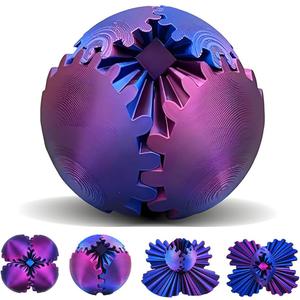 Gear Sphere, 3D Printed Gearsphere - The Steampunk Whirling Wonder Fidget Gear Ball, Gearsphere Cube Fidget Toy for Office and Home, Stress Relief Cool Stuff Toys Gift for 3+ Kids Adult (Purple)