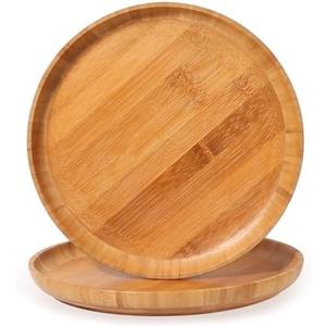 ZTHapwa Bamboo Wooden Dinner Plates Set of 2, 10 inch Decorative Serving Tray for Coffee Table and Home Decor, Round Serving Platters and Trays for Pasta/Fruit/Charcuterie, Reusable Charger Plates