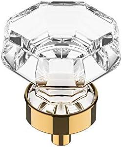 Alzassbg 10 Pack Clear Crystal with Gold Cabinet Knobs, 1-3/8 Inch(35mm) Cabinet Hardware Octagon Glass Crystal Knobs for Drawers AL1021