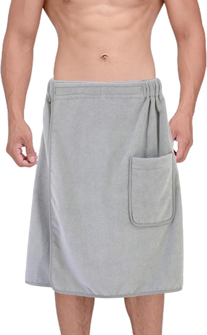 POLYTE Quick Dry Microfiber Bath Towel Body Wrap for Men, One Size (Gray)