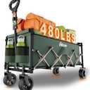 Extra Long Collapsible Wagon Cart, 480LBS Heavy Duty Utility Wagons with All-Terrain Wheels, Foldable Grocery Carts for Gardening, Shopping, Beach, Camping,Green