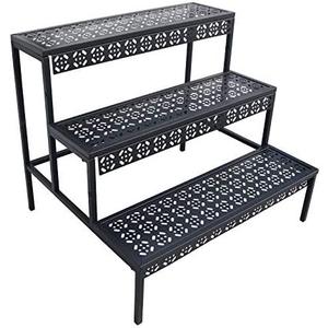 aboxoo 3 Tier Stair Style Large Metal Plant Stand, Garden Display Shelf Flower Pot Holder Storage Organizer Rack for Indoor Home Outdoor Patio Balcony Yard( Black, Rectangle)