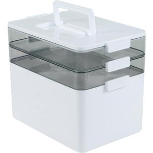 3 Tier Plastic Medicine Box with Handle, First Aid Storage Bin 1 Pack, White