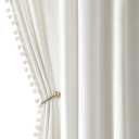 MIULEE Pure White Pom Pom Velvet Curtains for Bedroom/Living Room Darkening Thermal Insulating 84 Inches Long Blackout Curtains with Rod Pocket for Girls Room/Nursery/Home Theater Set of 2