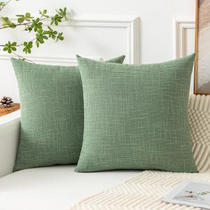 Kevin Textile Set of 2 Spring Sage Green Pillow Covers 26 x 26 Inch Farmhouse Boho Decorative Throw Pillow Covers Linen Cushion Covers for Sofa Couch Dcor