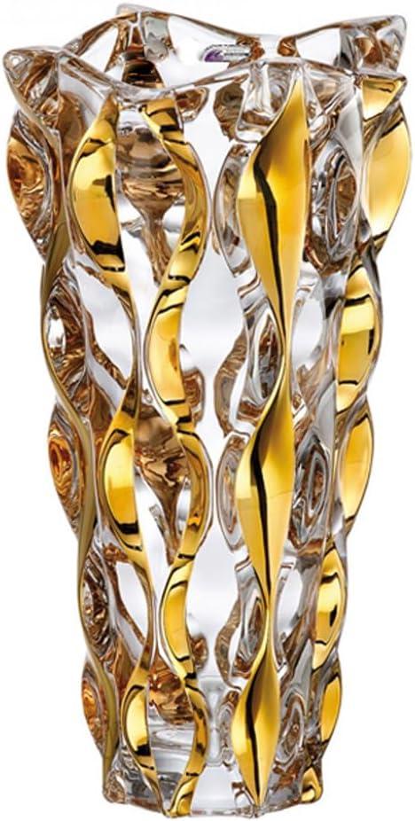 Gold Crystal Glass Bohemian Vase with Hand Painted Golden Edge 9.1inch Tall for Centerpieces, Weddings, Housewarming, Home Decor