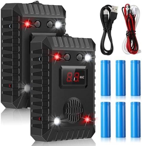 Qualirey 2 Pcs Ultrasonic Rodent Repellent for Car Engines Rodent Deterrent for Cars Indoor Outdoor Rat Deterrent Keep Rat Mice Mouse Squirrel Away from Car Engine Truck Garage Attic, with 3 Batteries