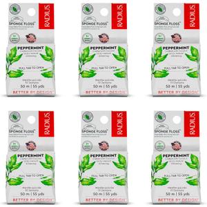 Radius Peppermint Dental Floss 55 Yards Vegan and Non-Toxic Oral Care Boost Total Tooth & Gum Protection Clear - Pack of 6