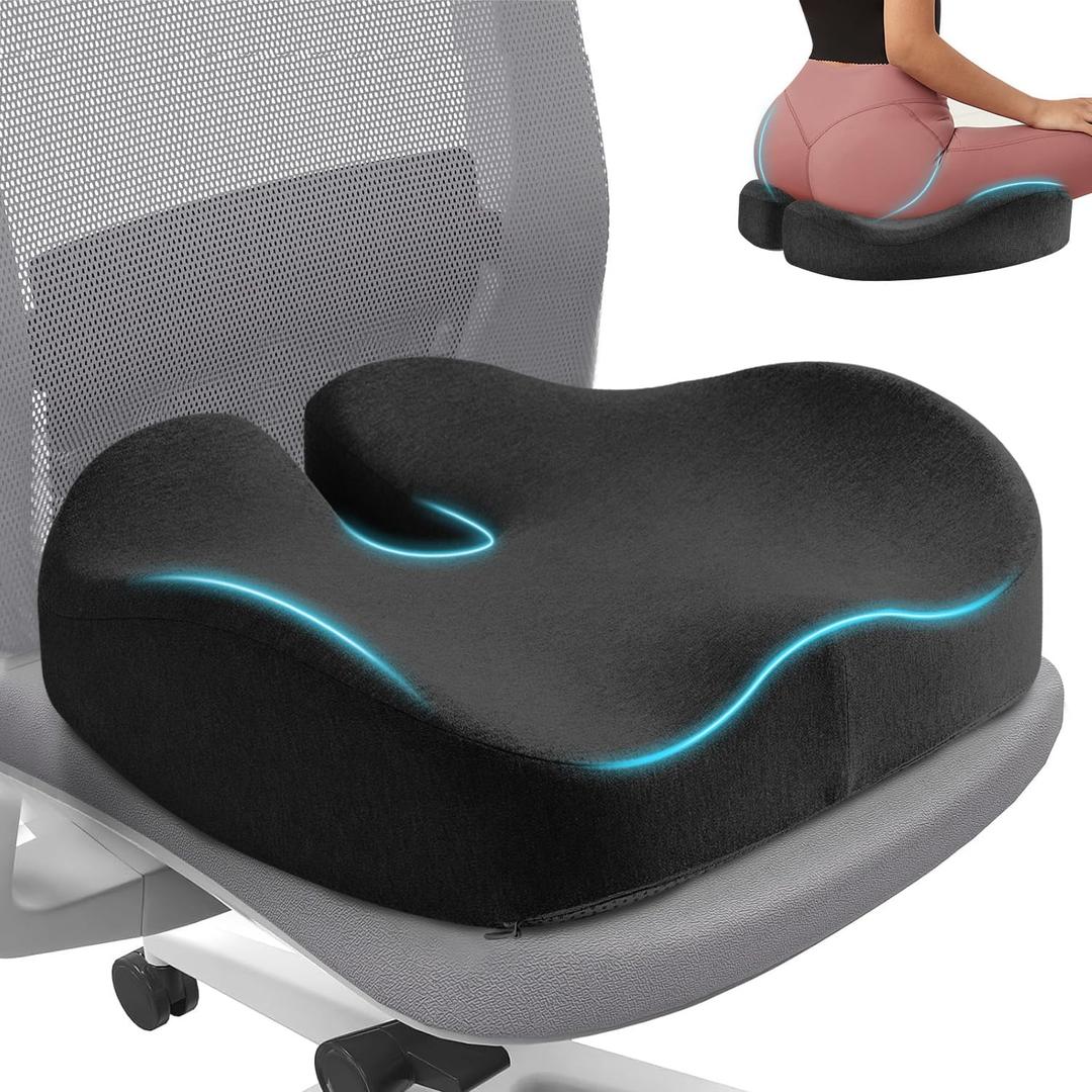 Seat Cushion for Office Chair for Wide Hip & Thigh with Firm Support, Thickened Memory Foam Sciatica Pain Relief Pillow for Proper Posture, Ergonomic Tailbone Pain Relief Cushion for Car Seat, Home (Black)