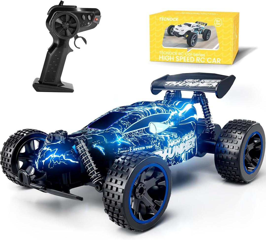 Tecnock RC Cars for Kids, 1:18 Scale 2WD RC Car with LED Lights, 2.4GHz Remote Control Car with USB-C Easy Charging & 50 Mins Playtime, Toys Gifts for Boys & Girls Ages 8-12 (Deep Blue)