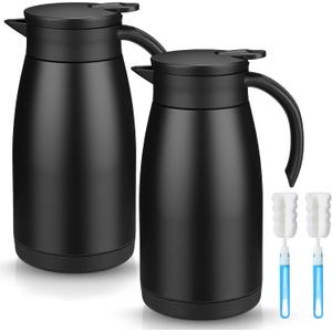 Norme 2 Pcs Thermal Coffee Carafe Insulated Stainless Steel Coffee Carafe for Hot Liquid Vacuum Thermal Pot Creamer Pitcher Dispenser with Brushes Keeping Hot Water Milk(Black,34 oz)