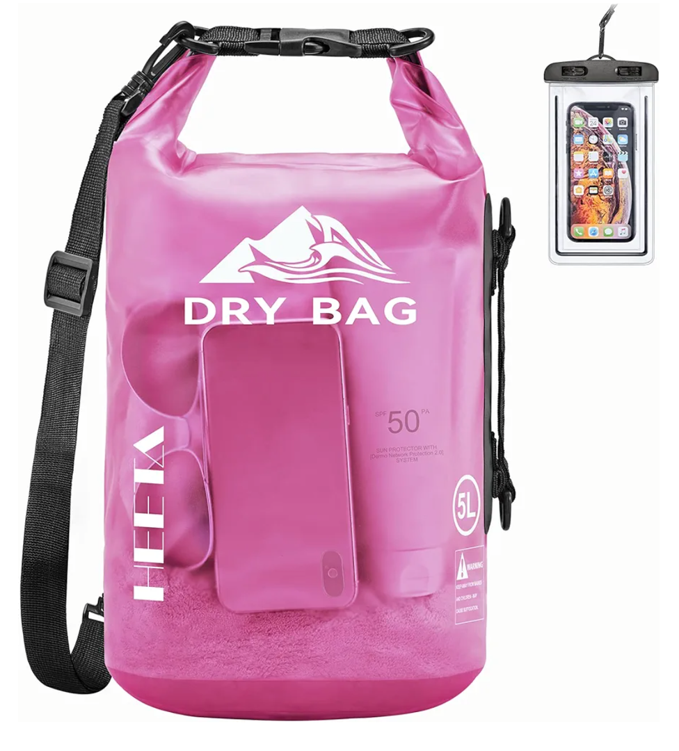 HEETA Dry Bag Waterproof for Women Men, 5L Roll Top Lightweight Dry Storage Bag Backpack with Phone Case for Travel Swimming Boating Kayaking Paddle Board Camping Beach Accessories