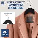 ZOBER Black Wooden Hangers - Heavy Duty, Non Slip Wood Hangers for Coats, Jackets, Suits, & Pants - Coat Hangers for Closet W/Bar and Notches 20 Pack