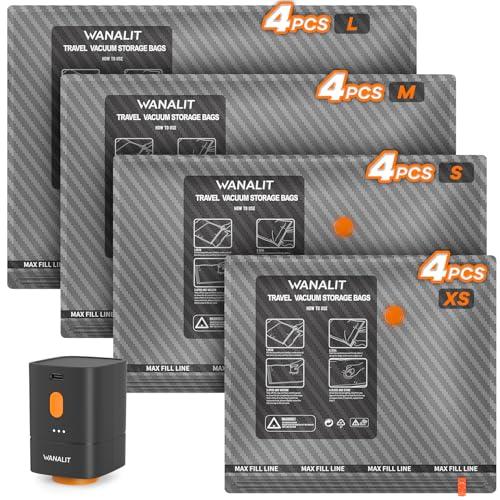 Vacuum Storage Bags for Travel with Wireless Rechargeable Electric Pump, 16 Pack Travel Essentials Vacuum Seal Bags for Clothing, Space Saver Compression Packing Bags for Luggage, Suitcase, Home