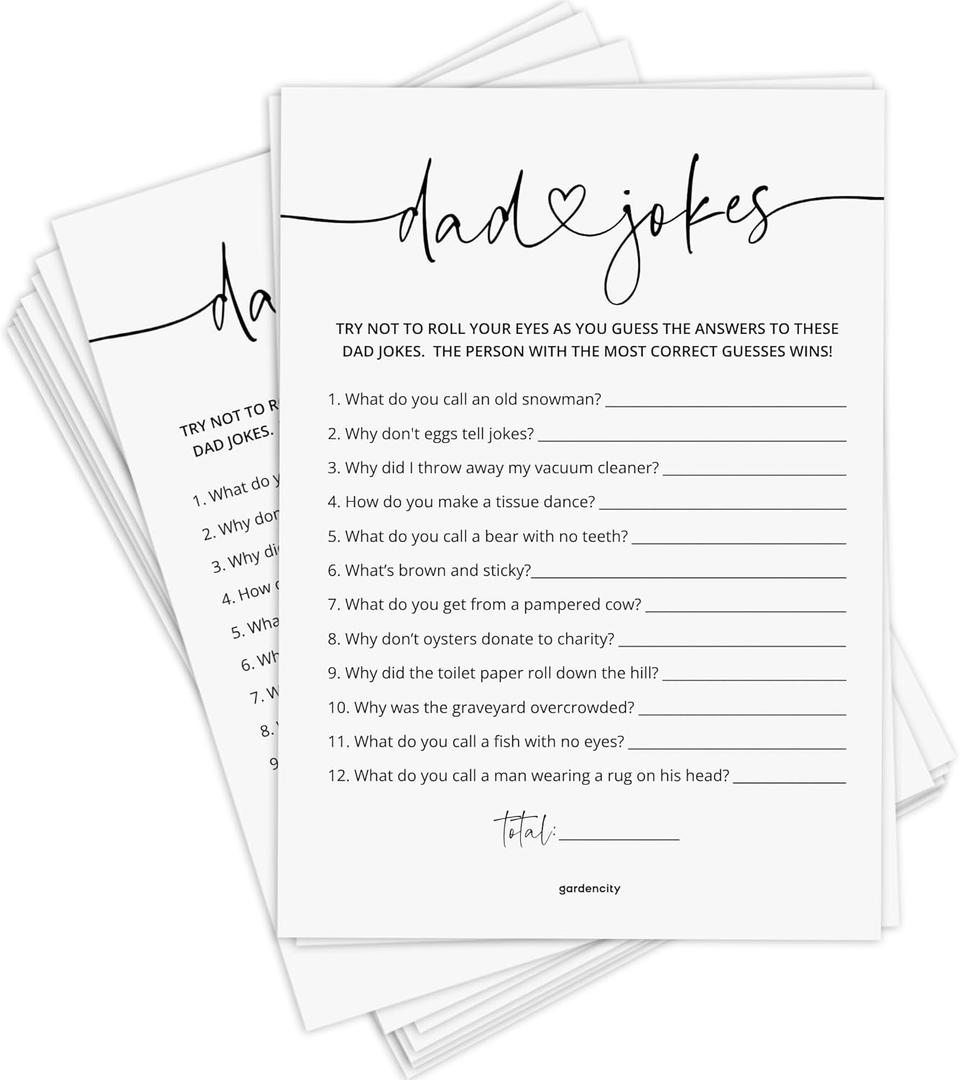 GardenCity Dad Jokes Baby Shower Game, 50 Cards, Fun Baby Shower Games Activity for Boy or Girl, Minimalist