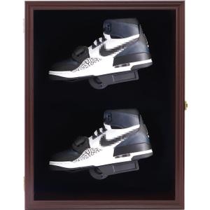 Memorabilia Shoe Display Case Wooden Frame Wall Mount Acrylic Clear Door Sneaker Cabinet Containers Storage Shelves Boxes 98% UV Protection LockableDouble Shoe-Cherry (Double Shoe-Cherry)