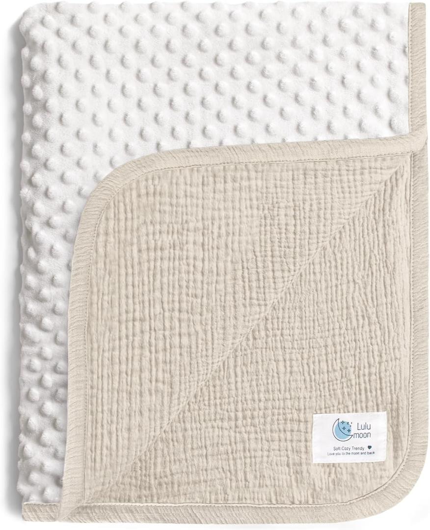lulumoon Baby Blankets for Newborn Unisex: Thermal Minky Dotted Backing - Muslin Receiving Blanket for Baby Essential & Registry Gift 30"x40"(Ivory)