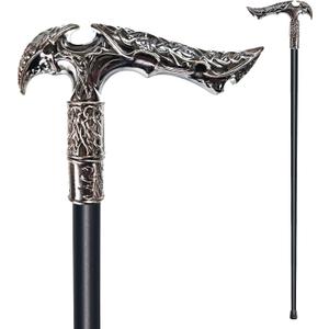 Walking Cane for Men & Women & Seniors - 36.5 Inch Heavy Duty 500+ lbs Capacity, Ergonomic Handle, Ornate & Decorative, Elegant Matte Black & Silver Metal Cane with Goth & Gothic Aesthetic