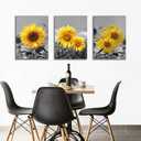 USIXA Sunflower Wall Art for Living Room Black White Flowers Wall Decor Yellow Floral Canvas Prints Painting Wood Frame with Hook Decorative Botanical Blossom Picture Artwork in 3 Panels 1216 Inches