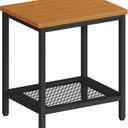 Outdoor Side Table with Storage, 2-Tier Patio End Tables Weather Resistant, Black Outdoor Accent Table,Small Side Table for Pool, Deck, Garden
