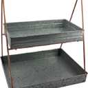 Benzara Galvanized Metal Two Tiered Rectangular Serving Tray, Gray