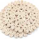 Alnicov 2 PCS15 Inch Table Heat Insulated Pad,Flower Shape Rattan Tablemat,Natural Corn Husk Woven Placemat Handmade for Kitchen Dining Table Heat Insulated Pad