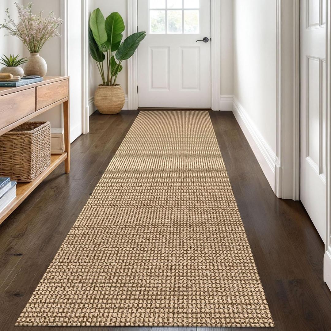 KOZYFLY Runners for Hallways 3x8 ft Washable Kitchen Runner Non Slip Rubber Backed Hall Runners Cotton Entryway Runner Rugs Floor Carpet for Indoor Backdoor Bedroom Kitchen, Tan/Orange/Brown