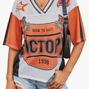 RoseSeek Women's Number Print Mesh Jersey Shirt Color Block V Neck Short Sleeve Football T-Shirt XL