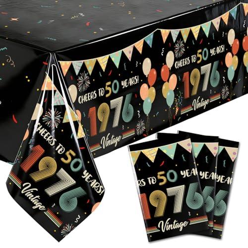 3PCS Vintage 50th Birthday Tablecloths, 1976 Theme Cheers to 50 Years Table Covers for Men Women, 1976 Retro 54" x 108" Table Cloth Plastic Rectangular, Happy 50th Birthday Anniversary Party Supplies