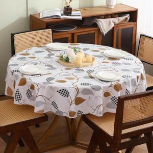 Walrus Round Vinyl Tablecloth with Flannel Backing Waterproof Oil-Proof PVC Table Cloth Stain-Resistant Wipeable Table Cover for Round Table(60" Round)