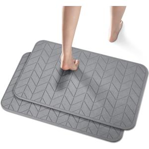 JUERLEN 2 Pack Diatomaceous Earth Shower Mat, Stone Bath Mat, Nonslip Super Absorbent Fast-Drying Hard Bath Mat for Bathroom Shower Floor, 32 x 20 inch, Grey Arrow Design
