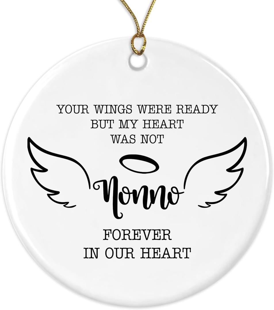 GavinsDesigns Loss of Nonno Remembrance Ornament Christmas Sympathy Condolence - Angel Wings Remembering Nonno - Your Wings were Ready But My Heart was Not Nonno Forever in Our Heart Both Sides