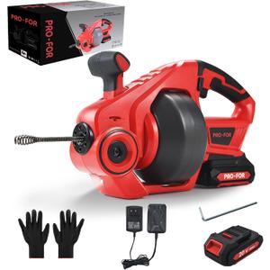 20V Cordless Electric Drain Auger, 25Ft Auto-Feed Drain Snake, Replaceable Cable, 2.0Ah Battery & Charger, LED Light, Clog Remover for Sink, Shower, Kitchen, Bathroom Pipes (3/4"-2")