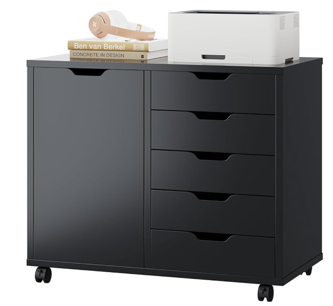 DUMOS 5-Drawer Mobile File Cabinet, Wooden Printer Stand with Storage