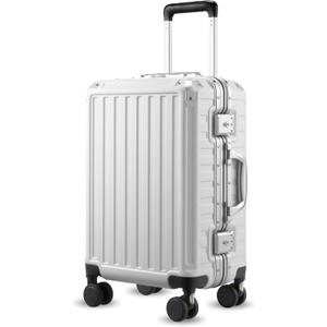 LUGGEX Aluminum Frame Luggage with Spinner Wheels, Zipperless Polycarbonate Hard Shell Carry On Luggage, 20 Inch Suitcases, White