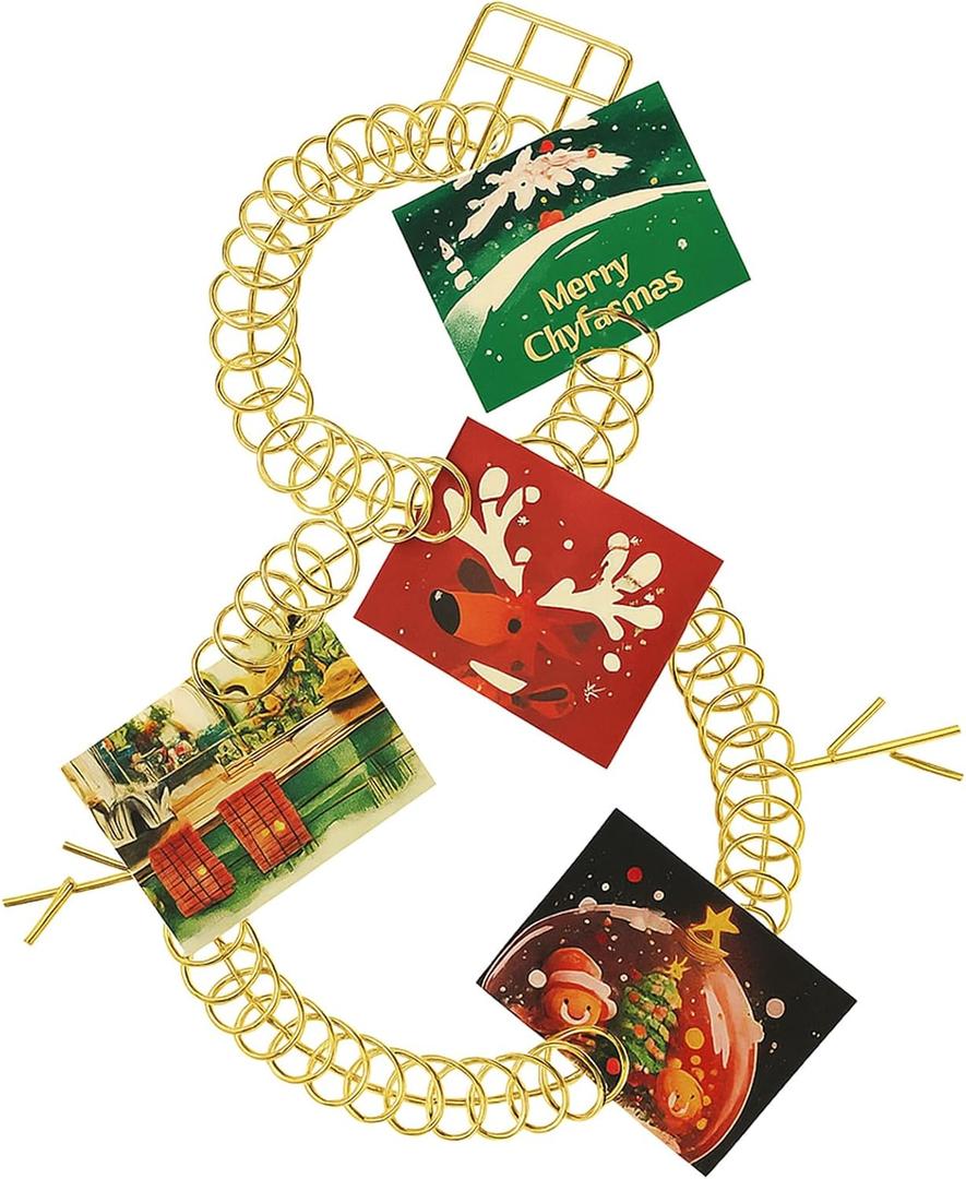 Fullhawl Christmas Card Holder Spiral Metal Wreath Xmas Wall Hanging Photo Card Holder Wire Loop Greeting Card Holder Display Picture Card Insert Wall Decor (Snowman Style)