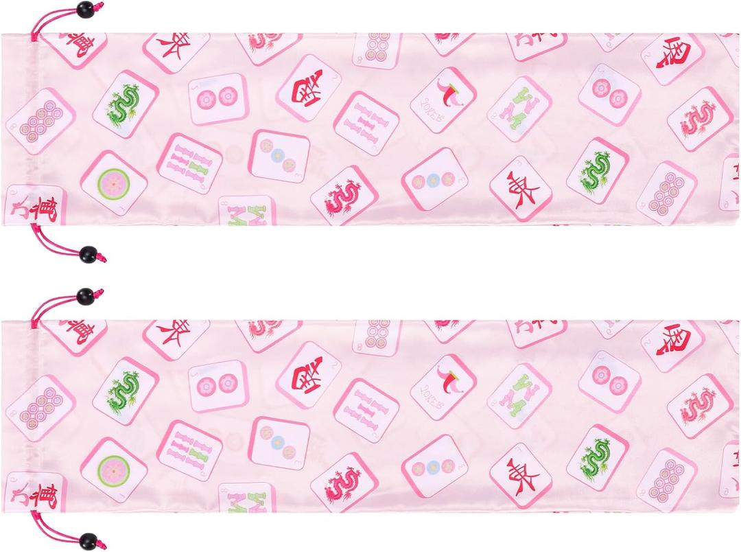 2Pcs Drawstring Mahjong Bags Pink Satin Protective Sleeve for Mahjong Racks & Pushers, 26 x 7.1 Inch