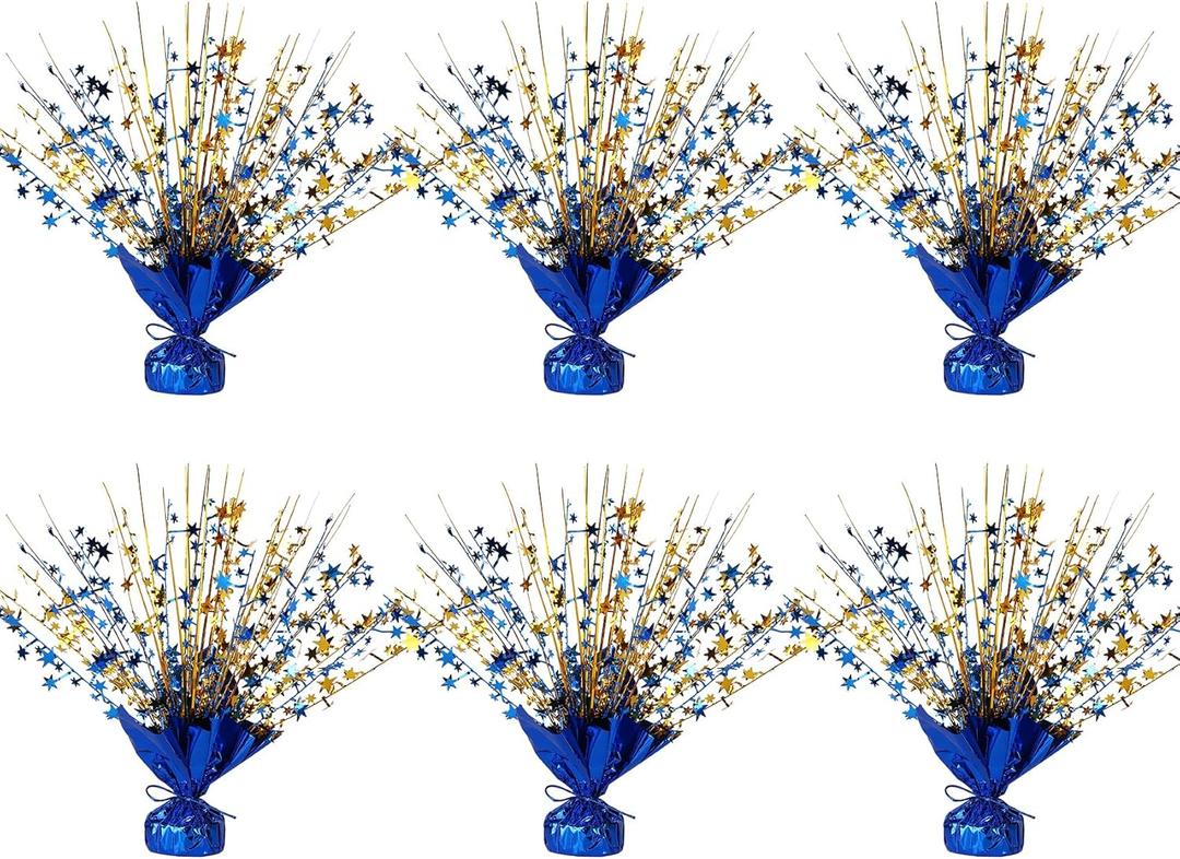 6 Pack Star Table Centerpieces for Party, Birthday Table Decorations for Kids Adults, Party Centerpieces for Tables for Wedding Baby Shower Graduation Holiday Event (Blue Glod)