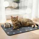 2 x Cat Food Mat Absorbent Dog Mat for Food and Water Non Slip Quick Dry Dog Bowl Mats for Floors 19" X 12" Paw Dark Gray
