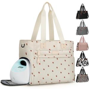 Large Travel Diaper Bag Tote with 14 Inch Laptop Sleeve, Breast Pump Bag for Mom and Dad, Mommy Maternity Travel Baby Bag for Boys and Girls, Strawberry