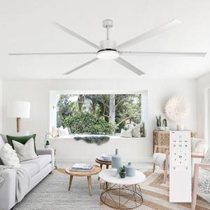 100" Industrial Ceiling Fan with Lights, Large Ceiling Fans with Remote 6 Reversible Aluminum Blades DC Motor 3CCT, Indoor Outdoor Commercial Ceiling Fan for Garage Shop Patio, White 100" Industrial Ceiling Fan with Lights, Large Ceiling Fans with Remote 6 Reversible Aluminum Blades DC Motor 3CCT, Indoor Outdoor Commercial Ceiling Fan for Garage Shop Patio, White