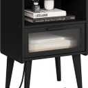 Nightstand with Charging Station, Bedside Tables, End Table Side Table with 2 Tiers Storage Space, for Bedroom, Living Room, Black CAMLBZ07BE